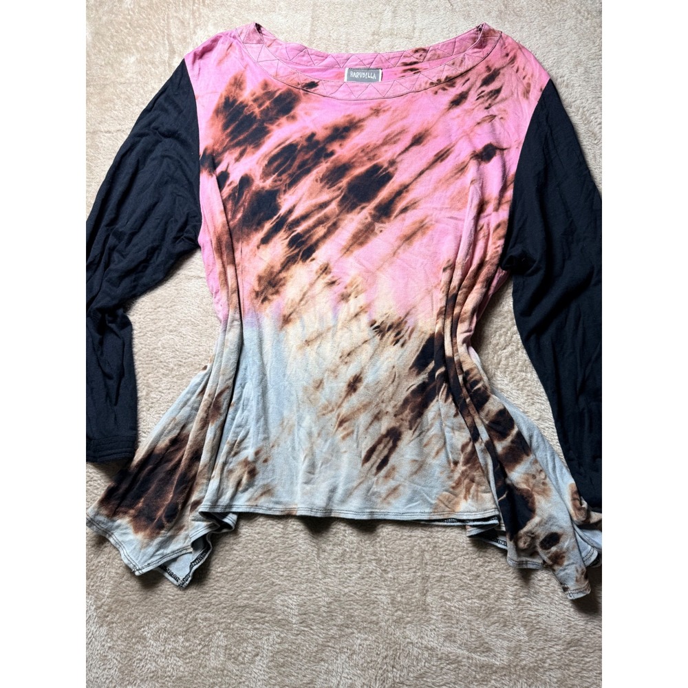 Harubella Tie Dye‎ Long Sleeve Sharkbite Hem Large Handmade Boho Artsy Artisan